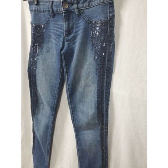 VS Siren Blue Sequin Skinny Jeans Size 4 - Picture 4 of 11